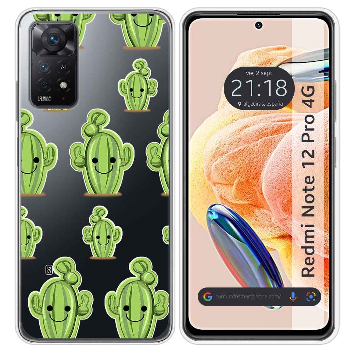 Funda Silicona Transparente compatible con Xiaomi Redmi Note 12 Pro 4G diseño Cactus Dibujos