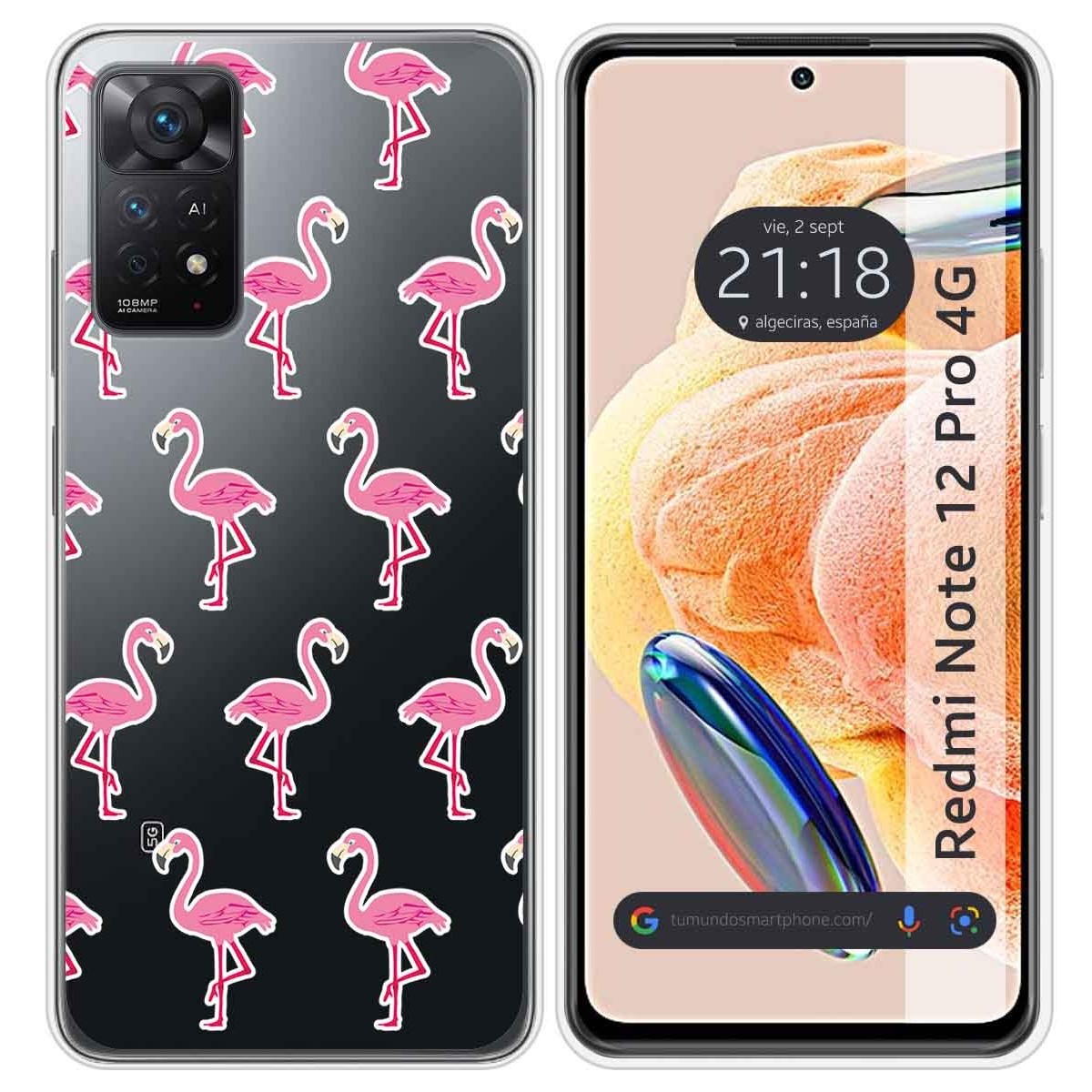 Funda Silicona Transparente compatible con Xiaomi Redmi Note 12 Pro 4G diseño Flamenco Dibujos
