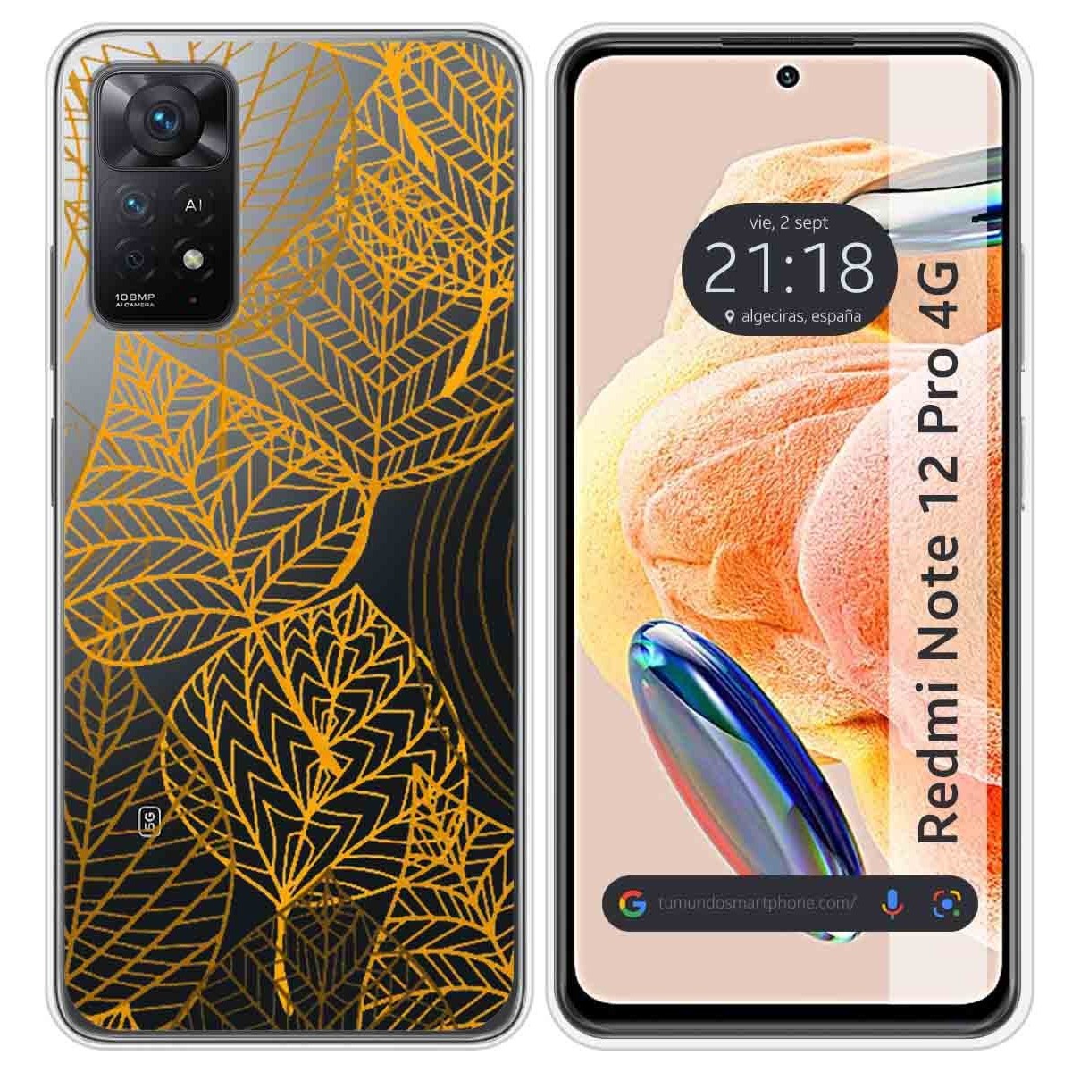 Funda Silicona Transparente compatible con Xiaomi Redmi Note 12 Pro 4G diseño Hojas Dibujos