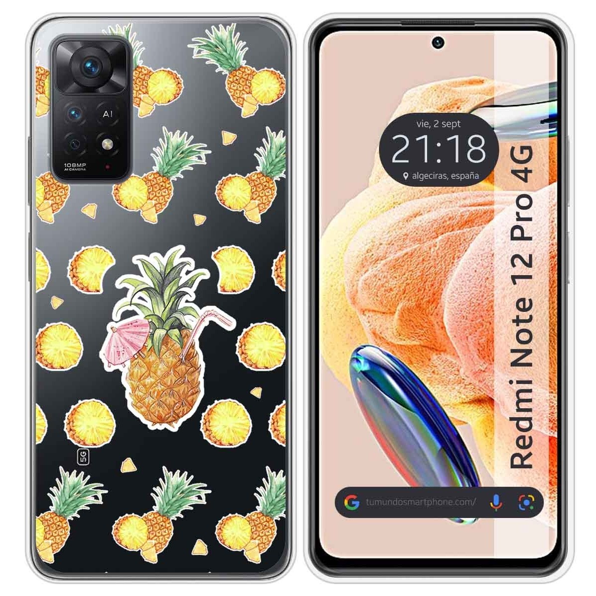 Funda Silicona Transparente compatible con Xiaomi Redmi Note 12 Pro 4G diseño Piña Dibujos