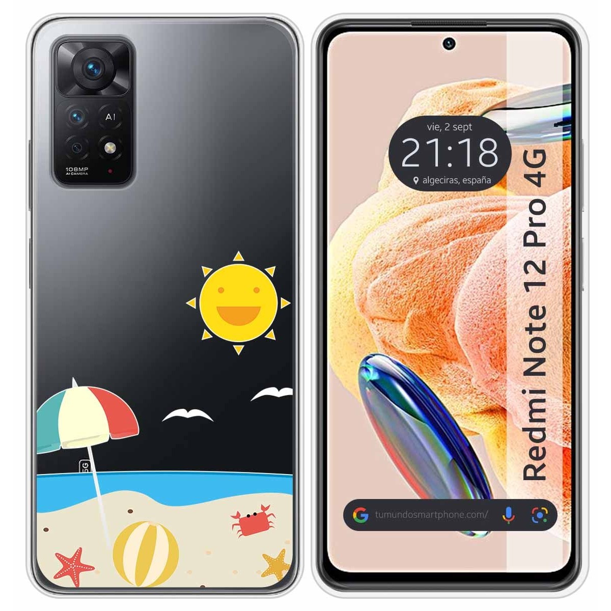 Funda Silicona Transparente compatible con Xiaomi Redmi Note 12 Pro 4G diseño Playa Dibujos