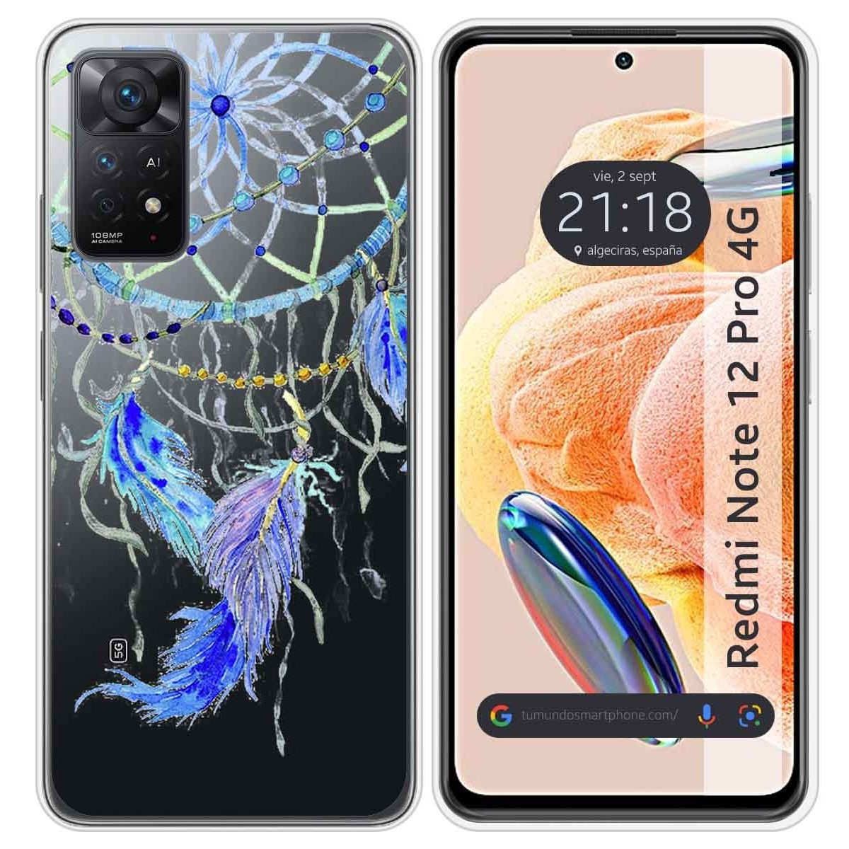 Funda Silicona Transparente compatible con Xiaomi Redmi Note 12 Pro 4G diseño Plumas Dibujos