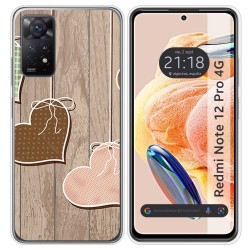 Funda Silicona compatible con Xiaomi Redmi Note 12 Pro 4G diseño Corazones Madera Dibujos