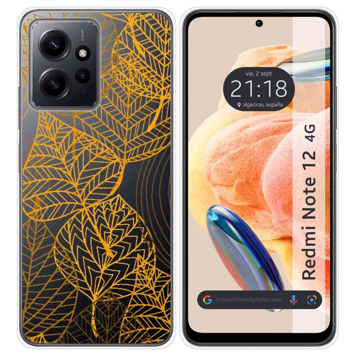 Funda Silicona Transparente compatible con Xiaomi Redmi Note 12 4G diseño Hojas Dibujos