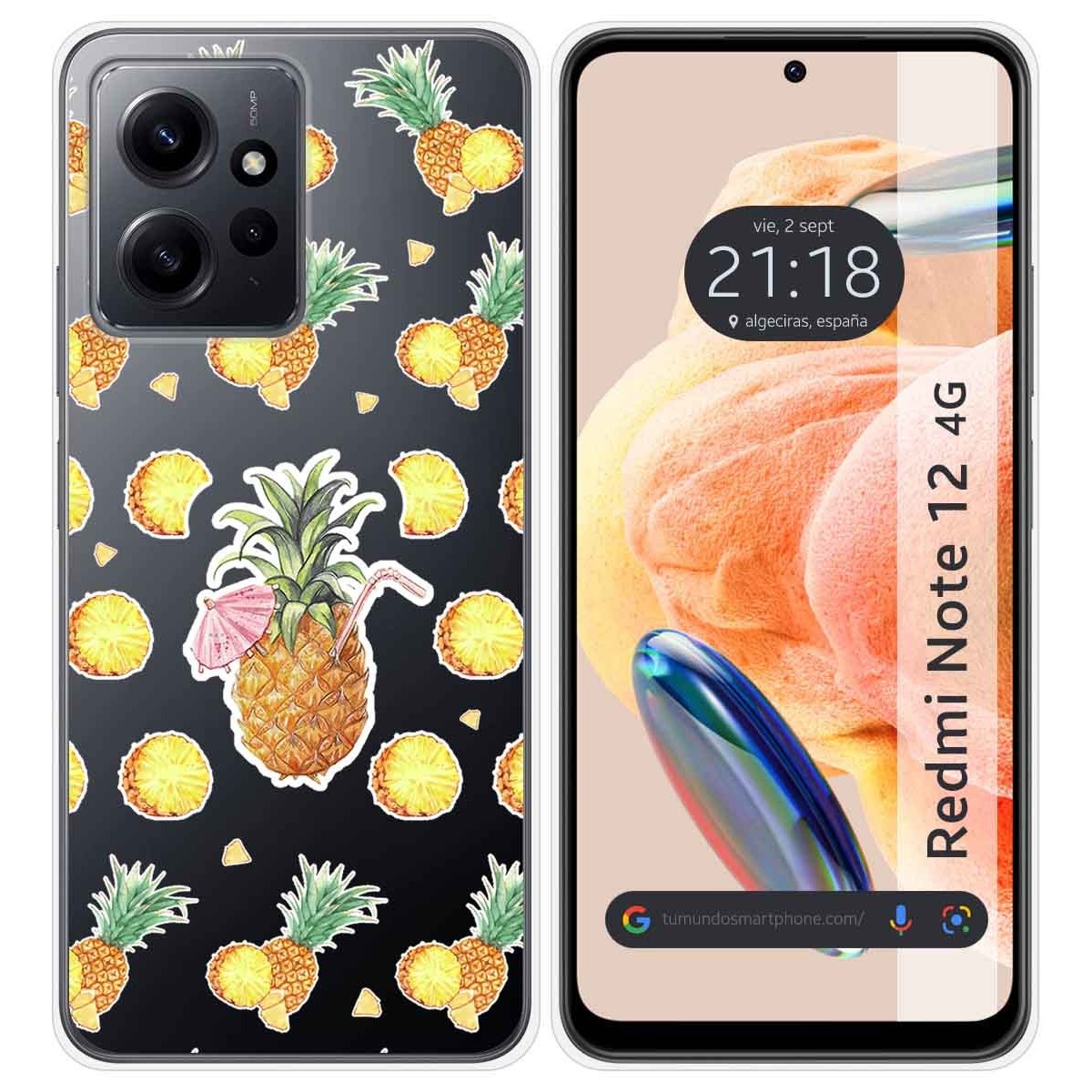Funda Silicona Transparente compatible con Xiaomi Redmi Note 12 4G diseño Piña Dibujos