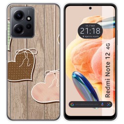 Funda Silicona compatible con Xiaomi Redmi Note 12 4G diseño Corazones Madera Dibujos
