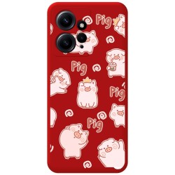 Funda Silicona Líquida Roja para Xiaomi Redmi Note 12 4G diseño Cerdos Dibujos