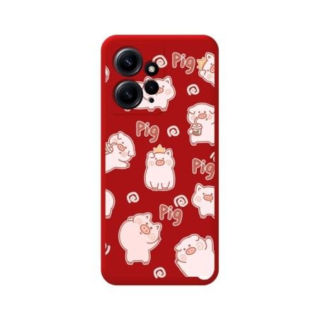Funda Silicona Líquida Roja compatible con Xiaomi Redmi Note 12 4G diseño Cerdos Dibujos