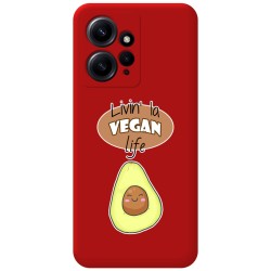 Funda Silicona Líquida Roja compatible con Xiaomi Redmi Note 12 4G diseño Vegan Life Dibujos