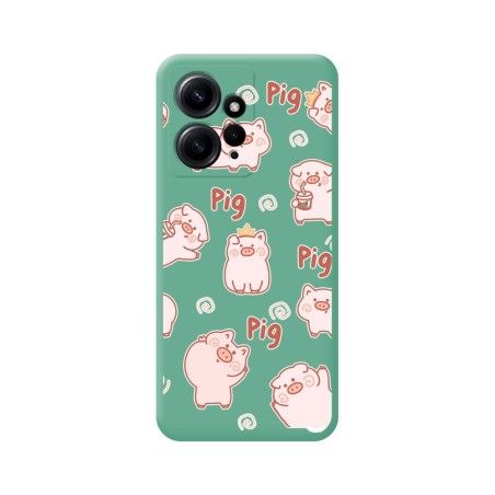 Funda Silicona Líquida Verde compatible con Xiaomi Redmi Note 12 4G diseño Cerdos Dibujos