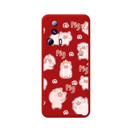 Funda Silicona Líquida Roja compatible con Xiaomi 13 Lite 5G diseño Cerdos Dibujos