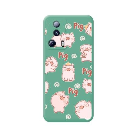 Funda Silicona Líquida Verde compatible con Xiaomi 13 Lite 5G diseño Cerdos Dibujos