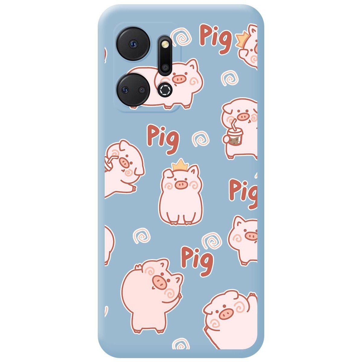 Funda Silicona Líquida Azul para Huawei Honor X7a diseño Cerdos Dibujos