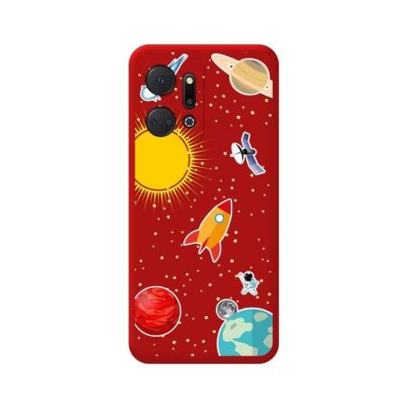 Funda Silicona Líquida Roja para Huawei Honor X7a diseño Espacio Dibujos
