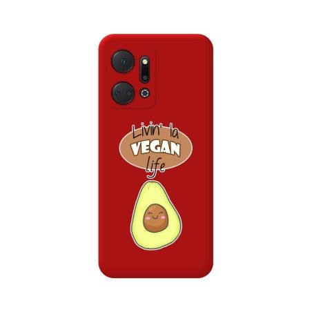 Funda Silicona Líquida Roja para Huawei Honor X7a diseño Vegan Life Dibujos