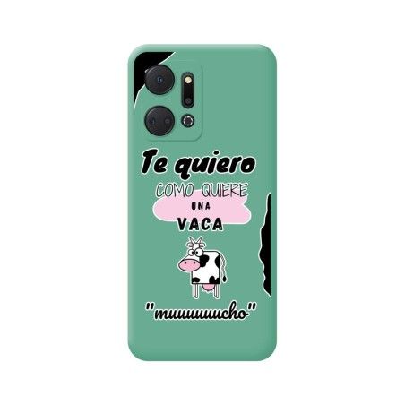 Funda Silicona Líquida Verde para Huawei Honor X7a diseño Vaca Dibujos