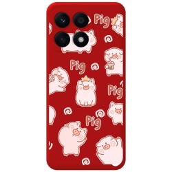 Funda Silicona Líquida Roja para Huawei Honor X8a diseño Cerdos Dibujos