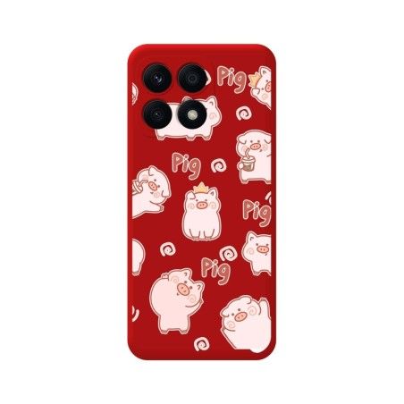 Funda Silicona Líquida Roja para Huawei Honor X8a diseño Cerdos Dibujos