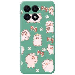 Funda Silicona Líquida Verde para Huawei Honor X8a diseño Cerdos Dibujos