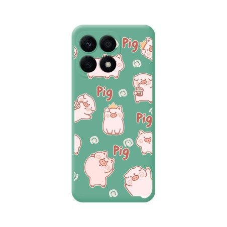 Funda Silicona Líquida Verde para Huawei Honor X8a diseño Cerdos Dibujos