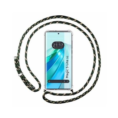 Funda Colgante Transparente para Huawei Honor Magic 5 Lite 5G con Cordon Verde / Dorado