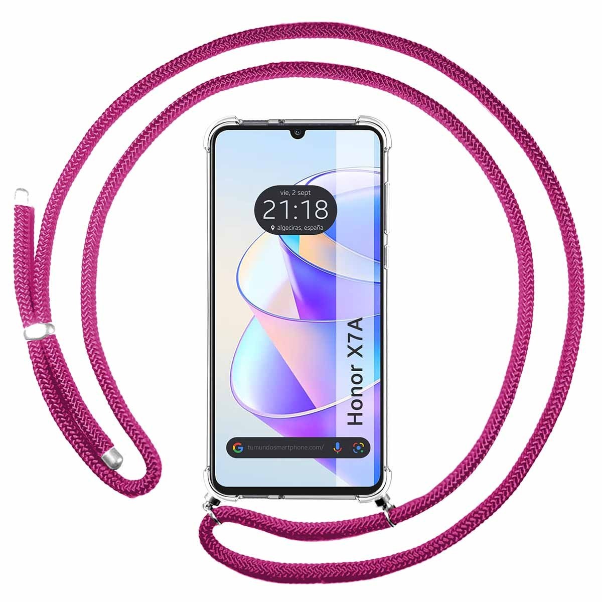 Funda Colgante Transparente para Huawei Honor X7a con Cordon Rosa Fucsia