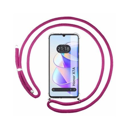 Funda Colgante Transparente para Huawei Honor X7a con Cordon Rosa Fucsia