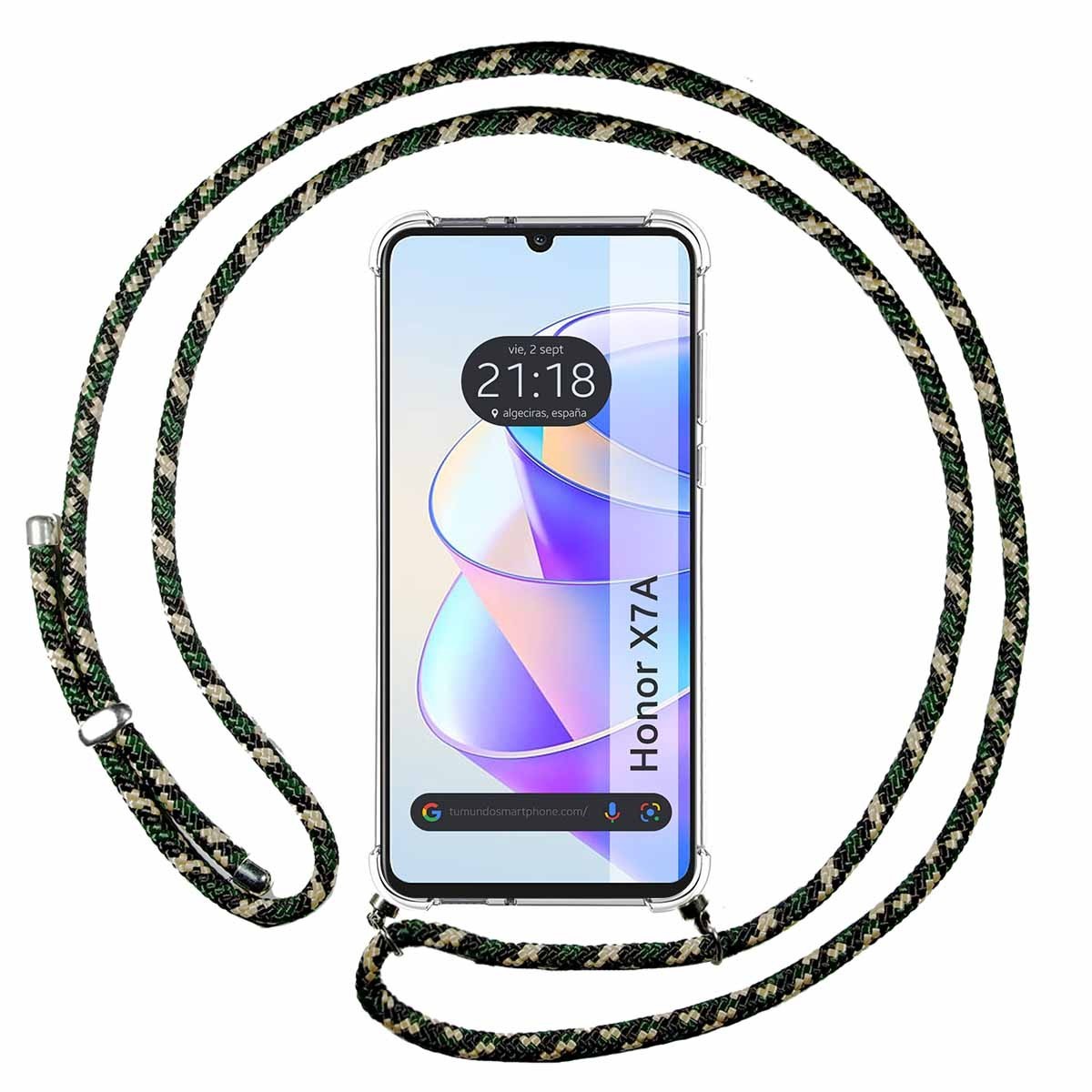 Funda Colgante Transparente para Huawei Honor X7a con Cordon Verde / Dorado