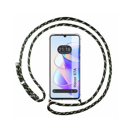 Funda Colgante Transparente para Huawei Honor X7a con Cordon Verde / Dorado
