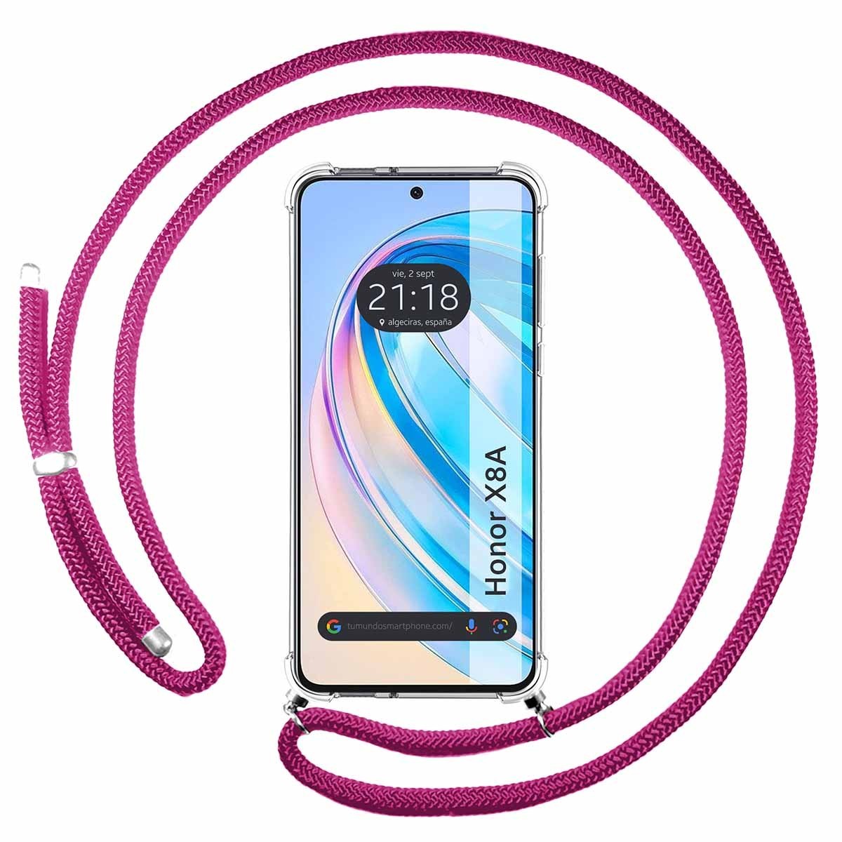 Funda Colgante Transparente para Huawei Honor X8a con Cordon Rosa Fucsia
