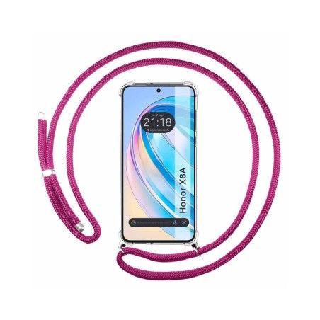 Funda Colgante Transparente para Huawei Honor X8a con Cordon Rosa Fucsia