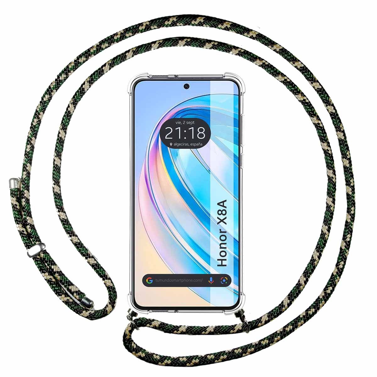 Funda Colgante Transparente para Huawei Honor X8a con Cordon Verde / Dorado