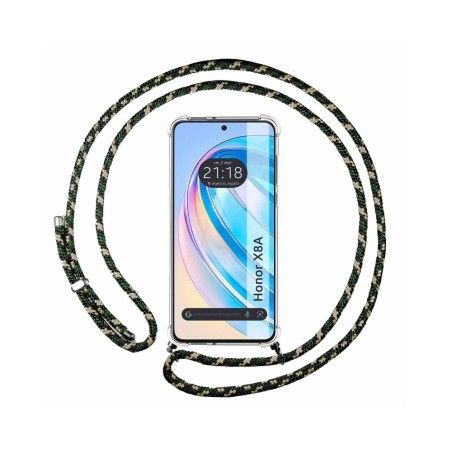 Funda Colgante Transparente para Huawei Honor X8a con Cordon Verde / Dorado