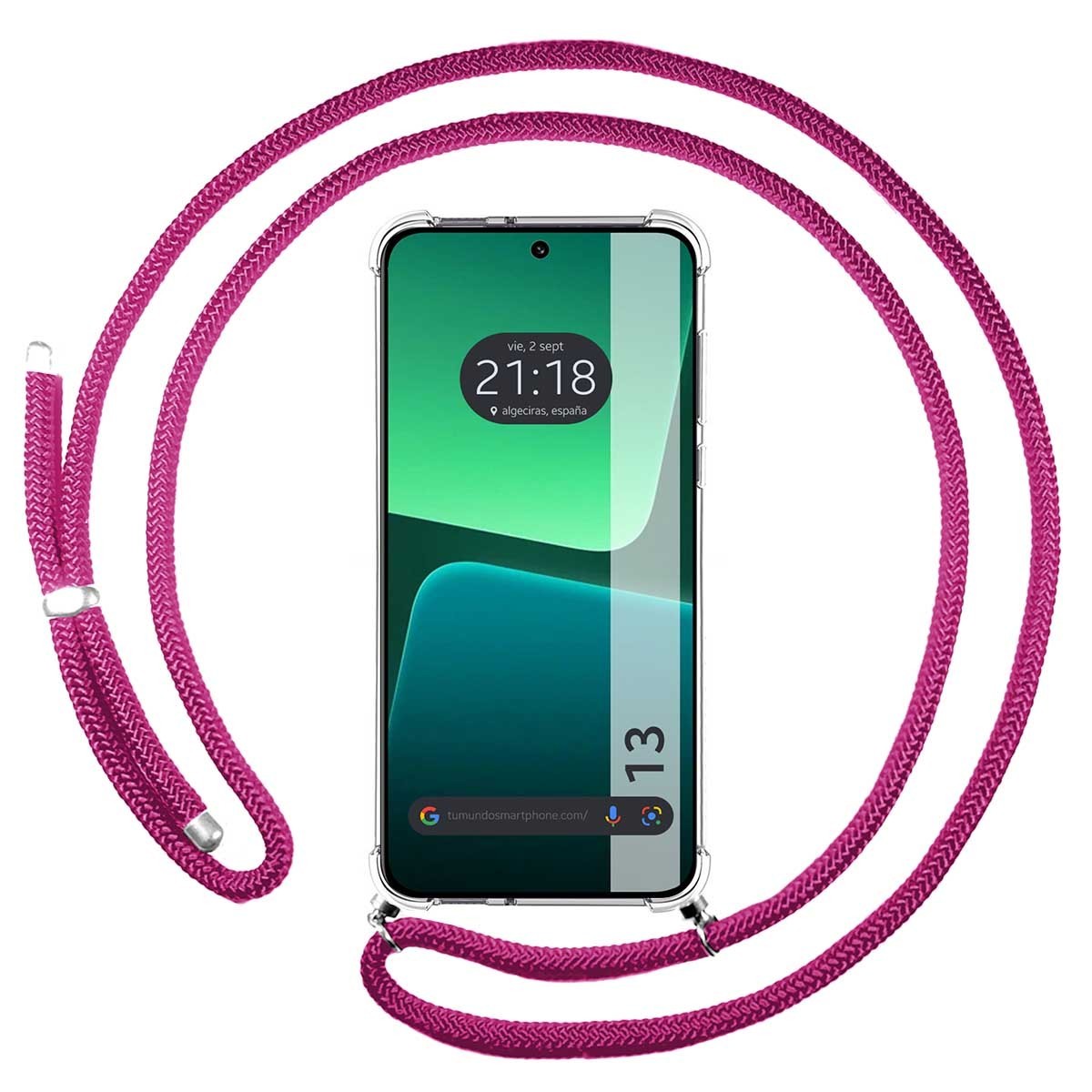 Funda Colgante Transparente compatible con Xiaomi 13 5G con Cordon Rosa Fucsia
