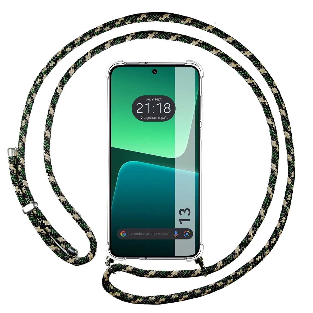 Funda Colgante Transparente compatible con Xiaomi 13 5G con Cordon Verde / Dorado