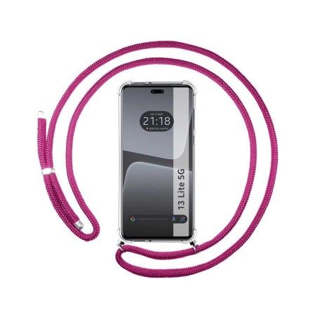 Funda Colgante Transparente compatible con Xiaomi 13 Lite 5G con Cordon Rosa Fucsia