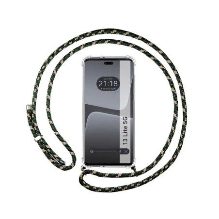 Funda Colgante Transparente compatible con Xiaomi 13 Lite 5G con Cordon Verde / Dorado