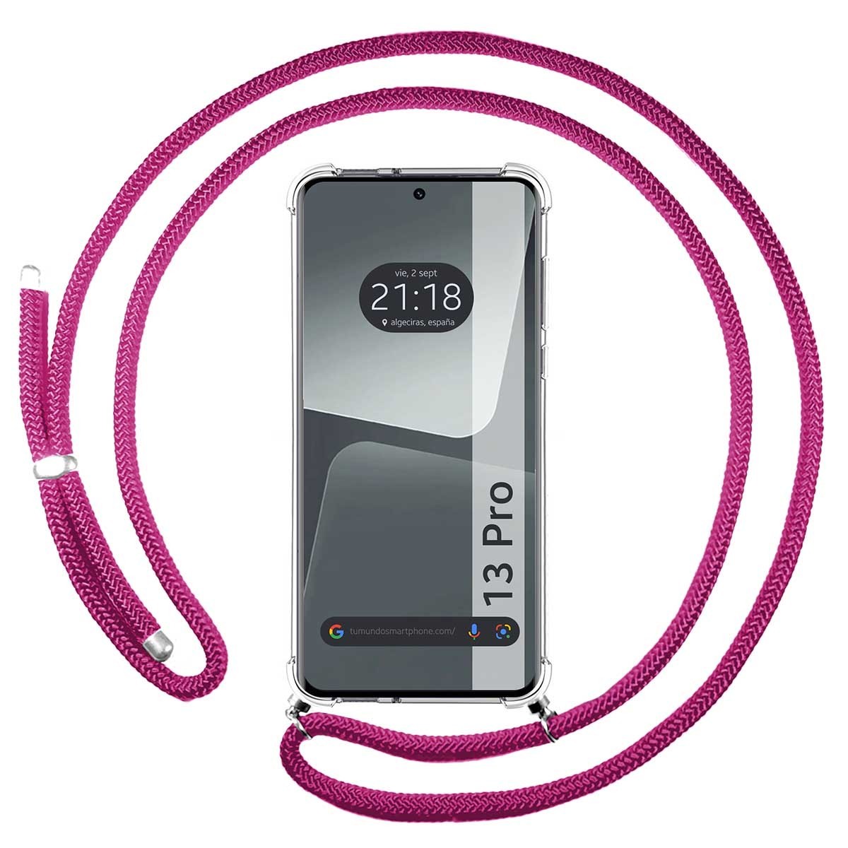 Funda Colgante Transparente compatible con Xiaomi 13 Pro 5G con Cordon Rosa Fucsia