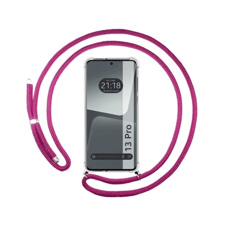 Funda Colgante Transparente compatible con Xiaomi 13 Pro 5G con Cordon Rosa Fucsia