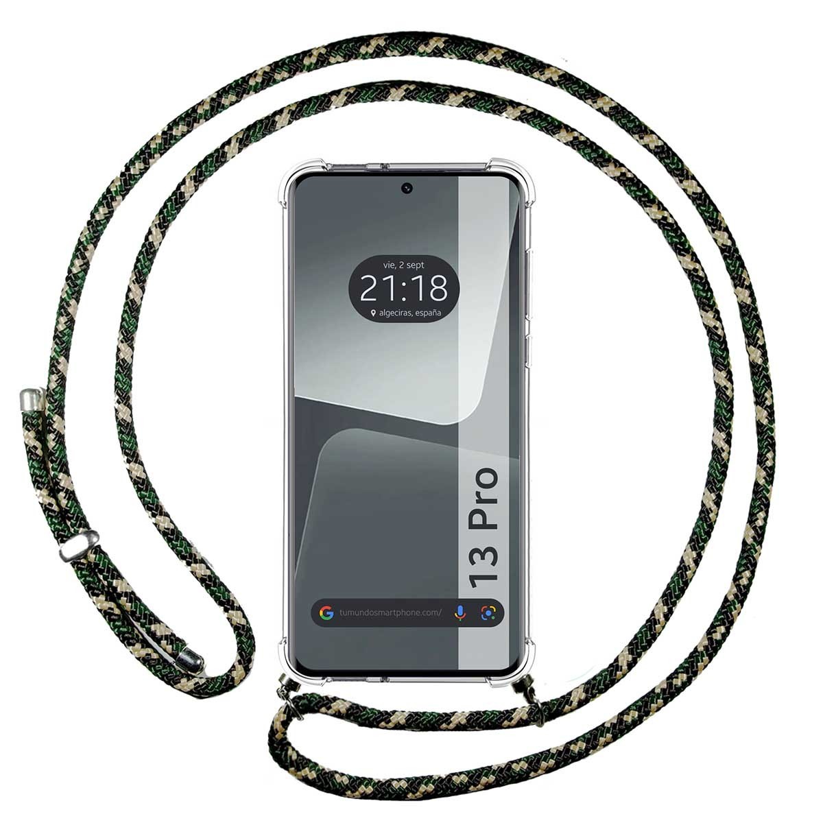 Funda Colgante Transparente compatible con Xiaomi 13 Pro 5G con Cordon Verde / Dorado