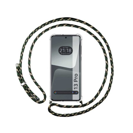 Funda Colgante Transparente compatible con Xiaomi 13 Pro 5G con Cordon Verde / Dorado