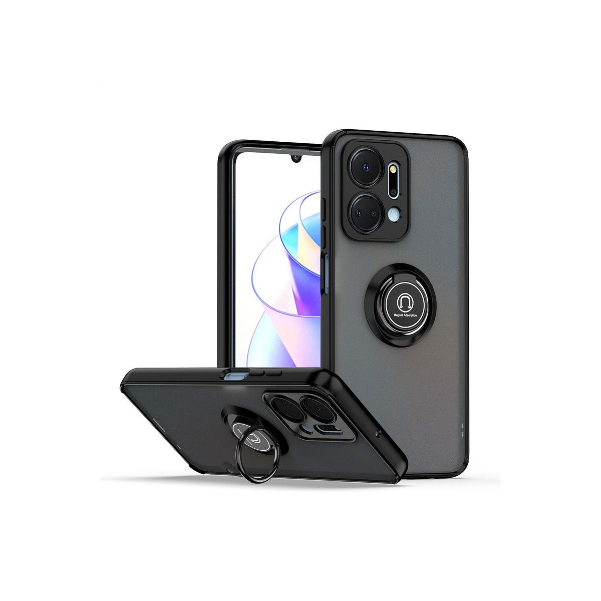 Funda Mate con Borde Negro y Anillo Giratorio 360 para Huawei Honor X7a