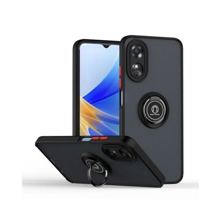Funda Mate con Borde Negro y Anillo Giratorio 360 para Oppo A78 5G
