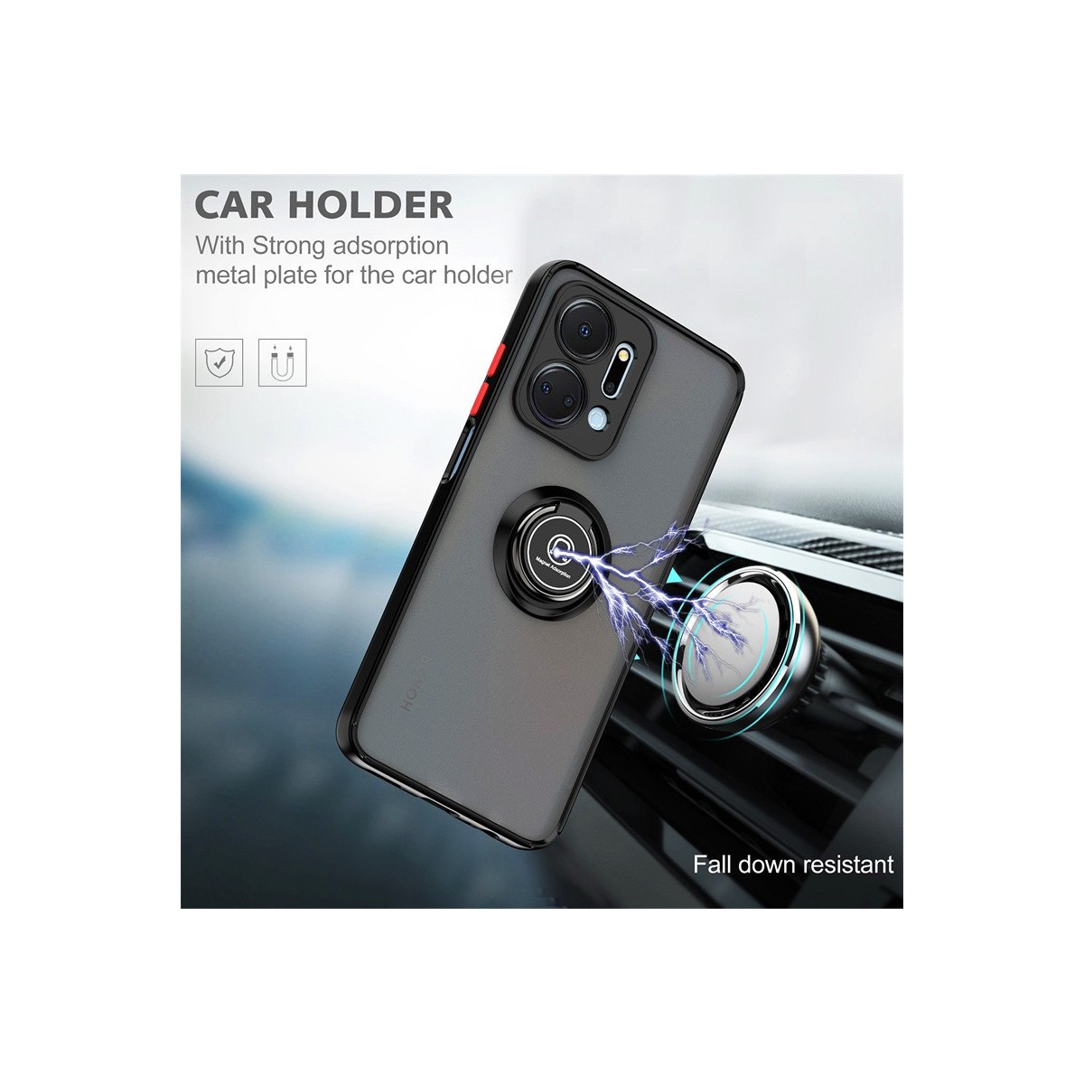 Funda Mate con Borde Negro y Anillo Giratorio 360 para Oppo A78 5G