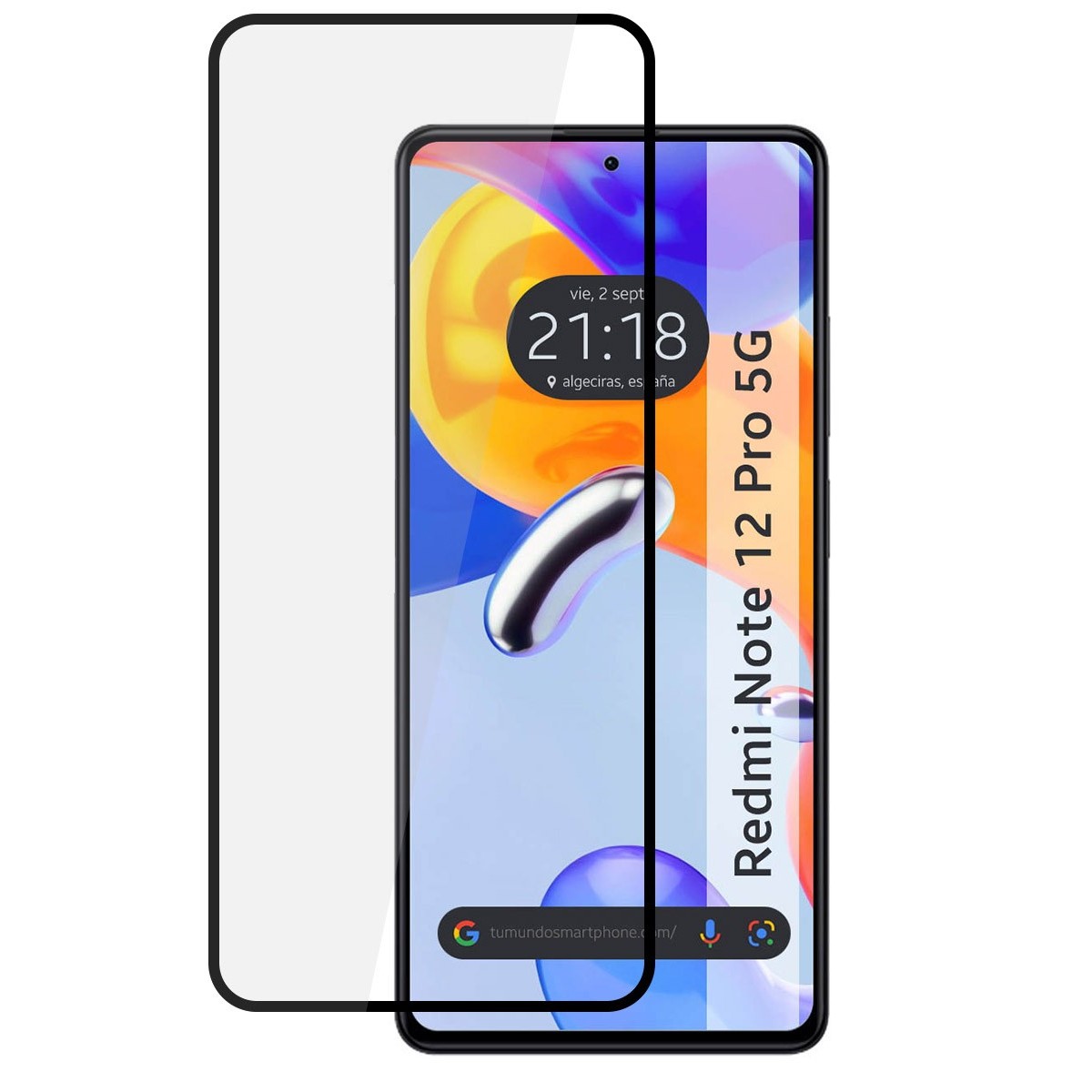 Protector Cristal Templado Completo 5D Full Glue Negro compatible con Xiaomi Redmi Note 12 Pro 5G Vidrio