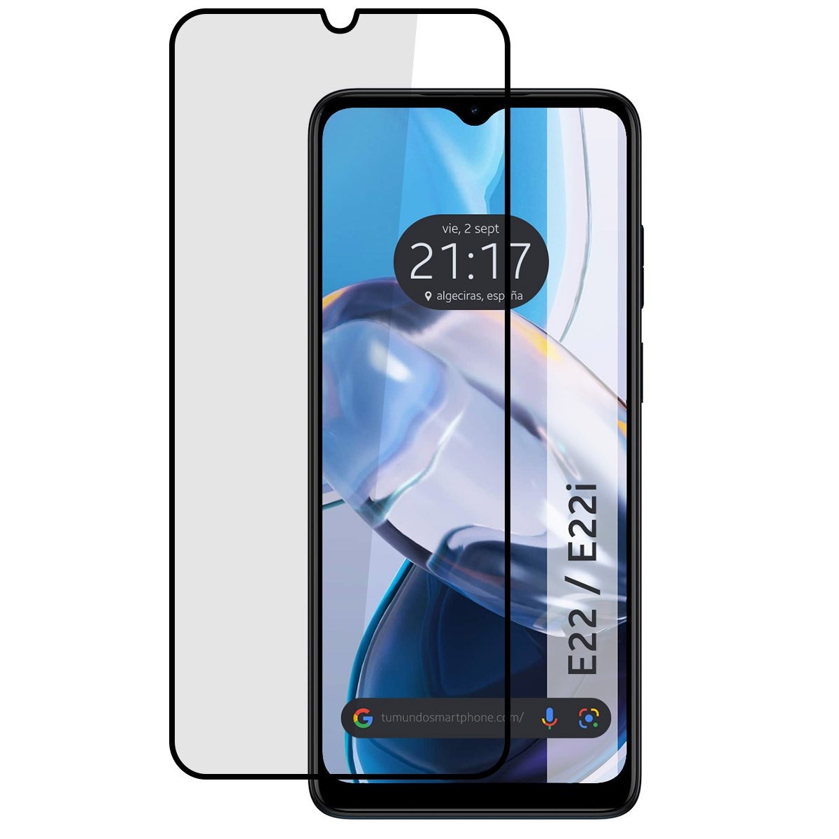 Protector Cristal Templado Completo 5D Full Glue Negro para Motorola Moto E22 / E22i Vidrio