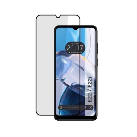 Protector Cristal Templado Completo 5D Full Glue Negro para Motorola Moto E22 / E22i Vidrio