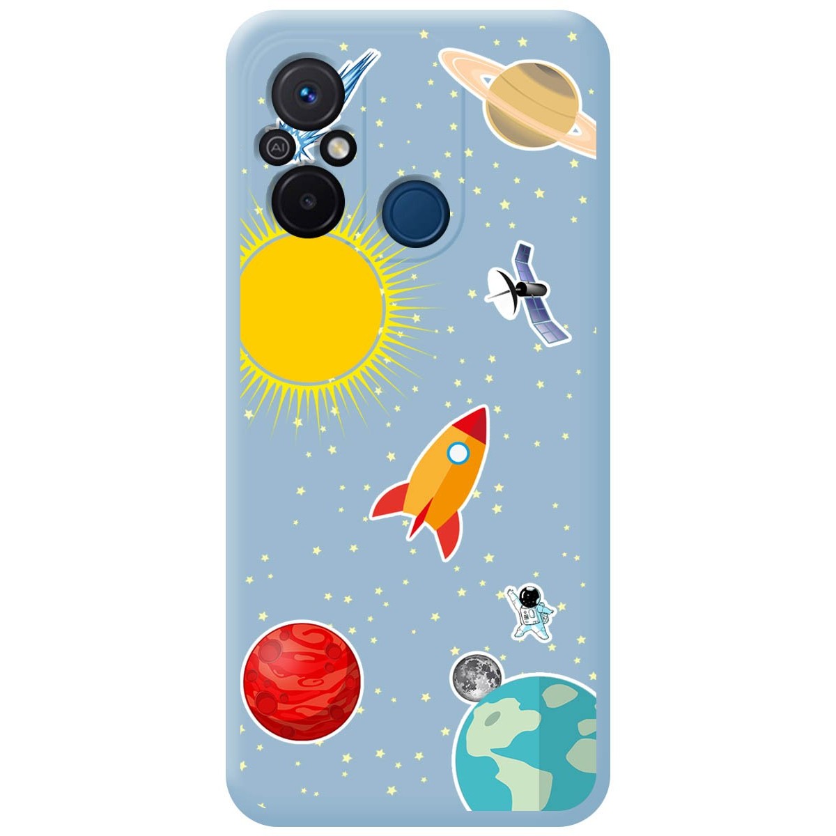 Funda Silicona Líquida Azul compatible con Xiaomi Redmi 12C diseño Espacio Dibujos