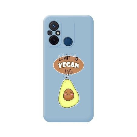 Funda Silicona Líquida Azul compatible con Xiaomi Redmi 12C diseño Vegan Life Dibujos
