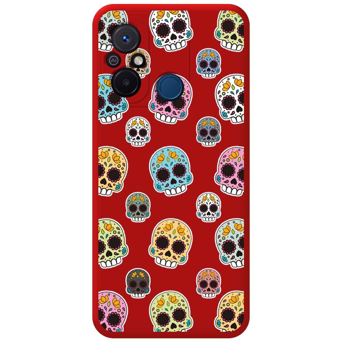 Funda Silicona Líquida Roja compatible con Xiaomi Redmi 12C diseño Catrina Dibujos